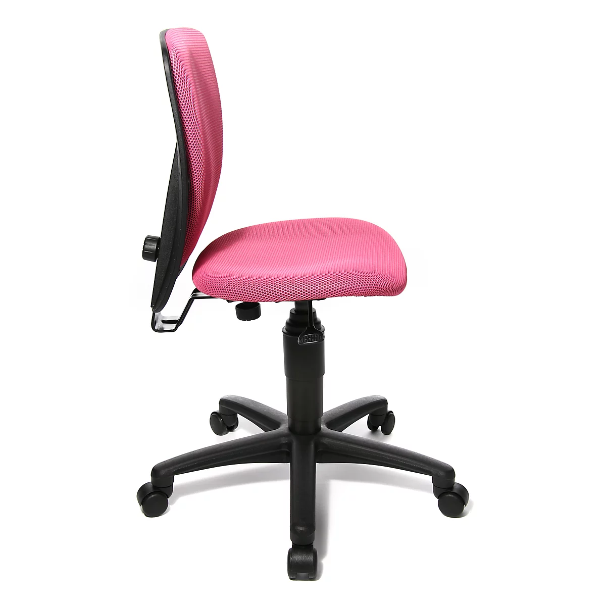 Fauteuil pivotant pour enfant Topstar High S'cool, sans accoudoirs, siège en auge, dossier en maille 3D, rose/noir