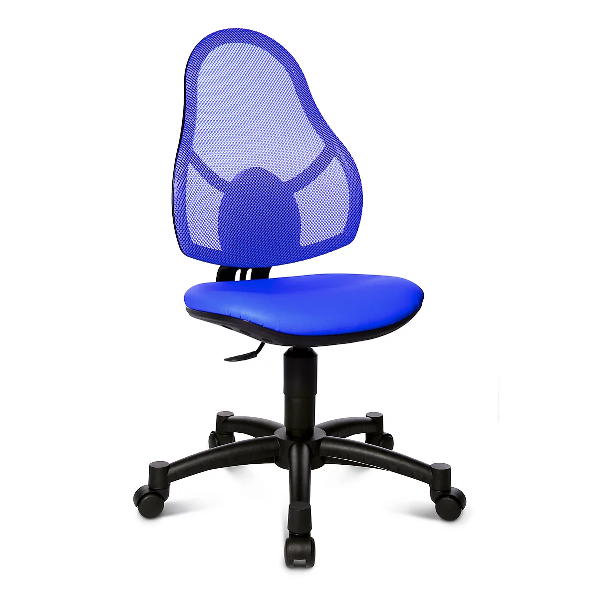 Fauteuil pivotant pour enfants Open Art Junior, sans accoudoirs, assise galbée, dossier en filet, bleu/noir