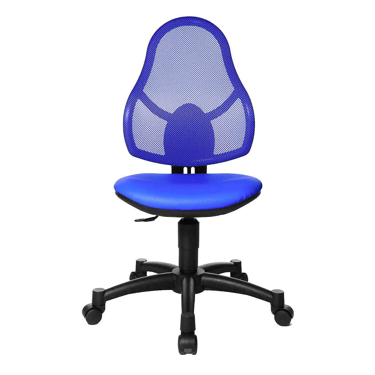 Fauteuil pivotant pour enfants Open Art Junior, sans accoudoirs, assise galbée, dossier en filet, bleu/noir