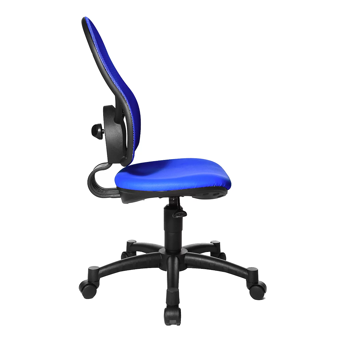 Fauteuil pivotant pour enfants Open Art Junior, sans accoudoirs, assise galbée, dossier en filet, bleu/noir