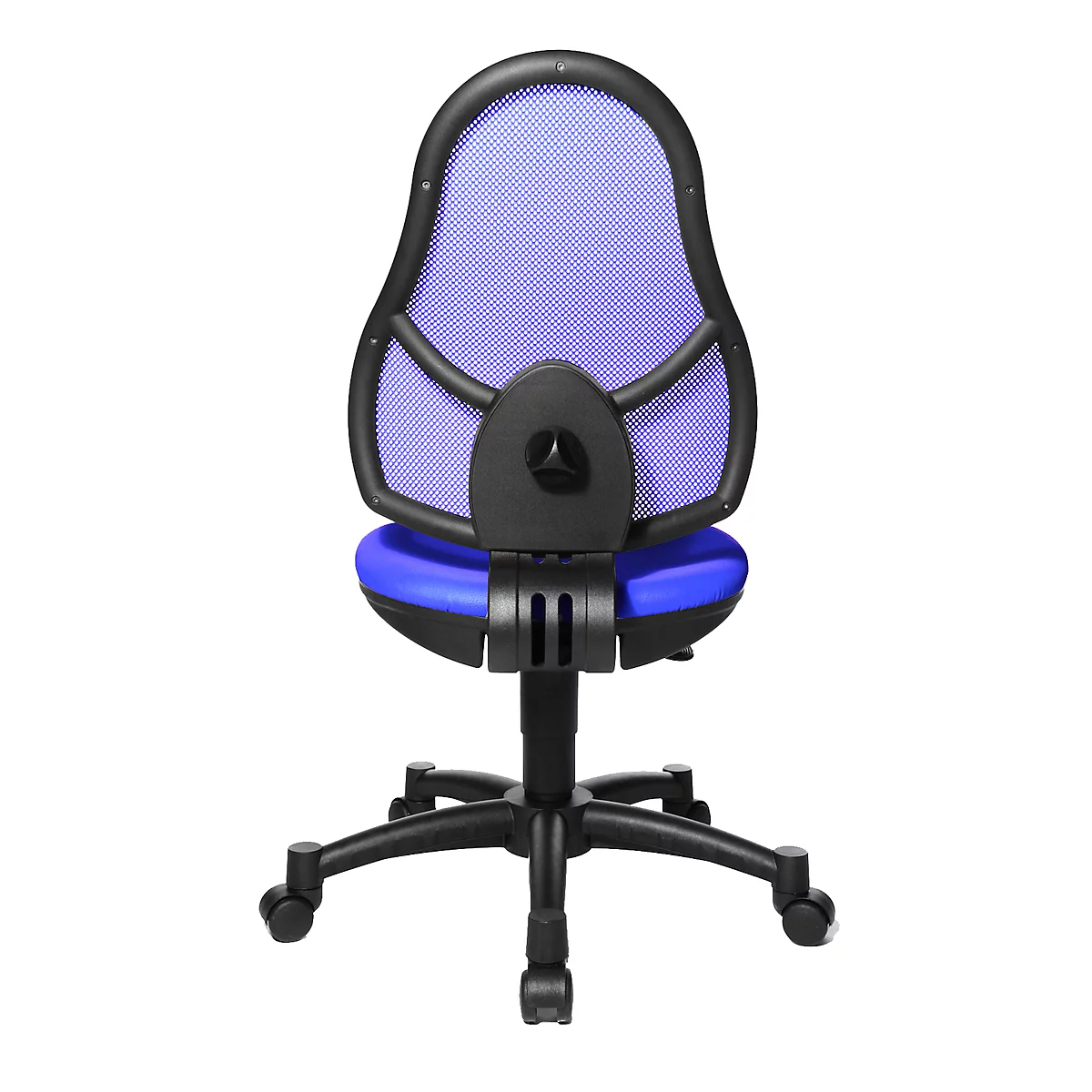 Fauteuil pivotant pour enfants Open Art Junior, sans accoudoirs, assise galbée, dossier en filet, bleu/noir