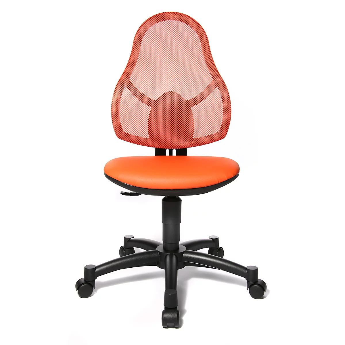 Fauteuil pivotant pour enfants Open Art Junior, sans accoudoirs, assise galbée, dossier en filet, orange/noir