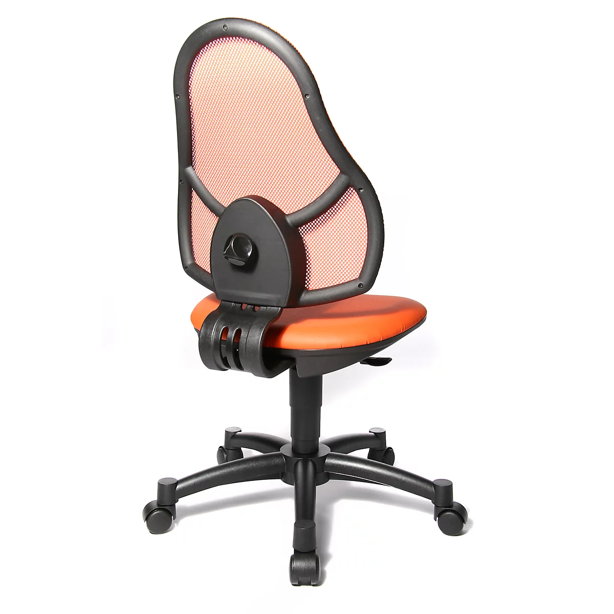 Fauteuil pivotant pour enfants Open Art Junior, sans accoudoirs, assise galbée, dossier en filet, orange/noir