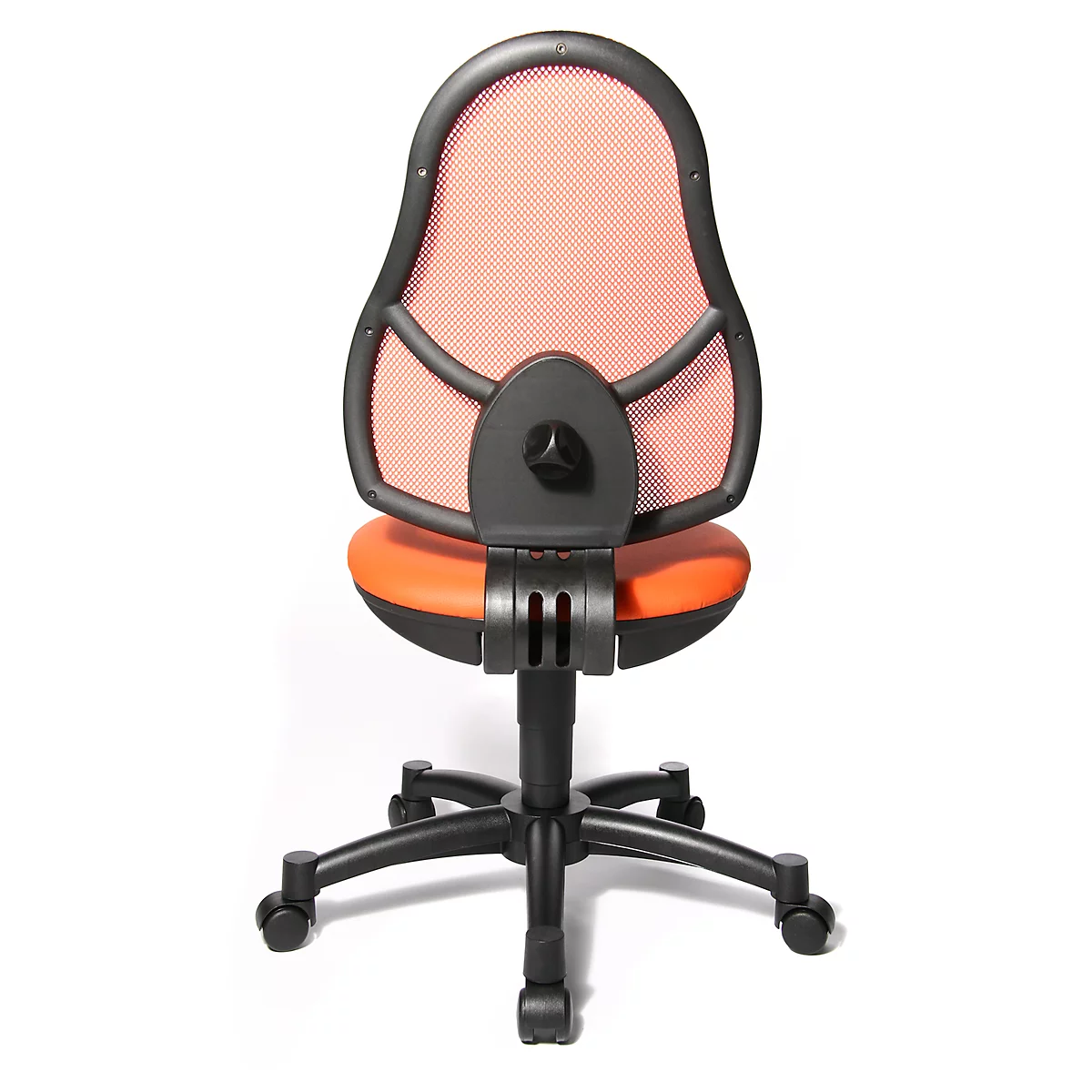 Fauteuil pivotant pour enfants Open Art Junior, sans accoudoirs, assise galbée, dossier en filet, orange/noir