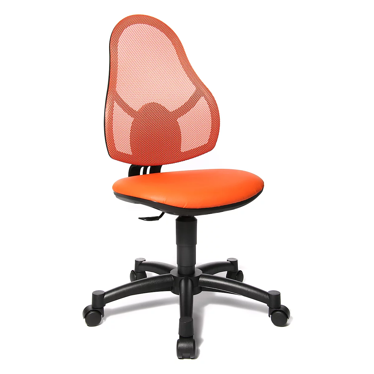 Fauteuil pivotant pour enfants Open Art Junior, sans accoudoirs, assise galbée, dossier en filet, orange/noir