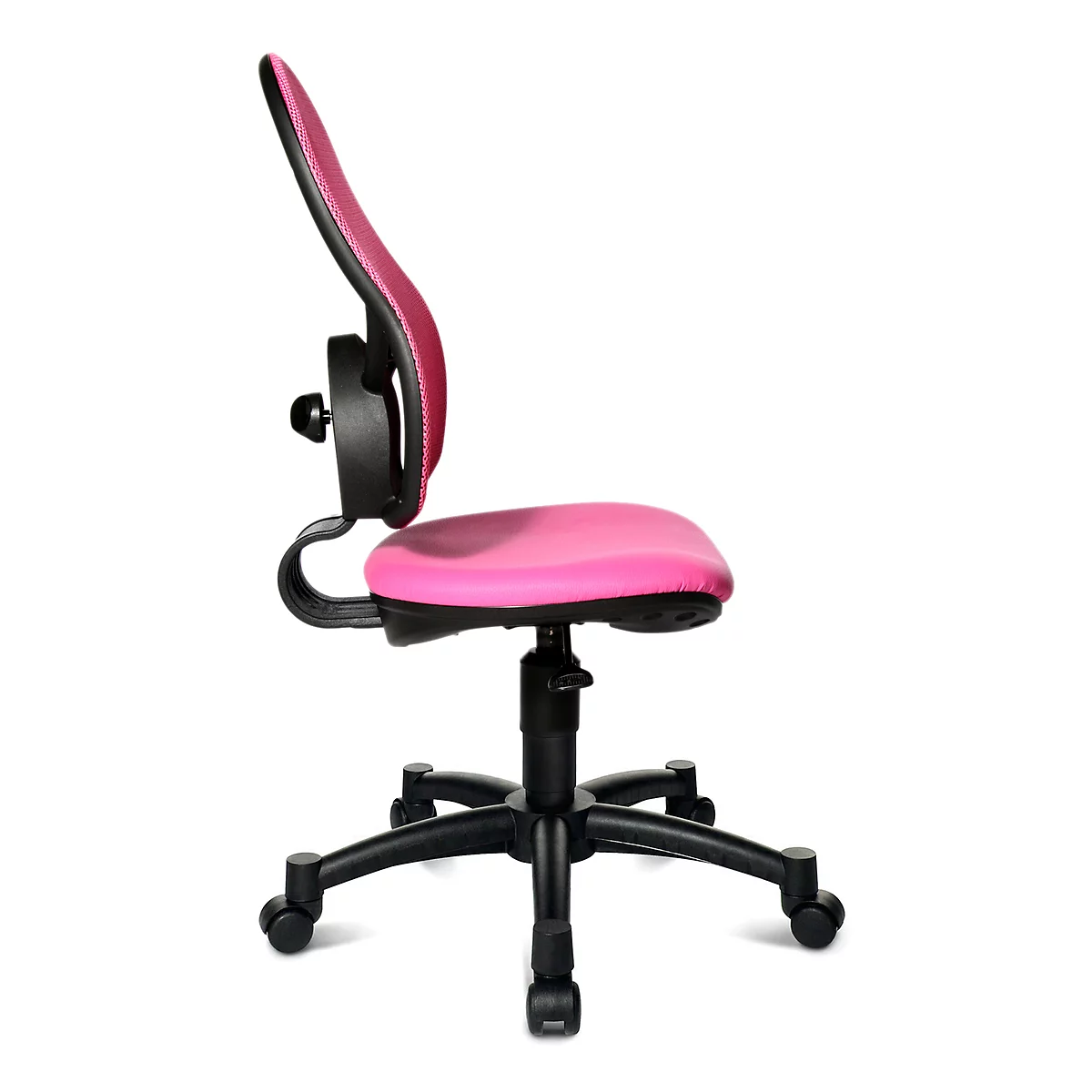 Fauteuil pivotant pour enfants Open Art Junior, sans accoudoirs, assise galbée, dossier en filet, rose/noir