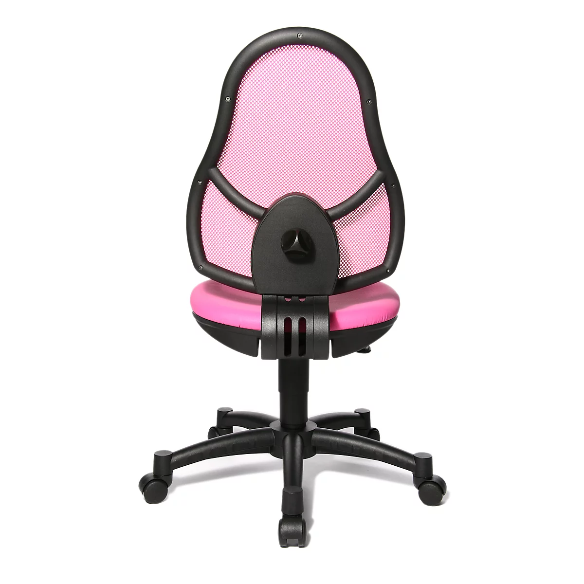Fauteuil pivotant pour enfants Open Art Junior, sans accoudoirs, assise galbée, dossier en filet, rose/noir