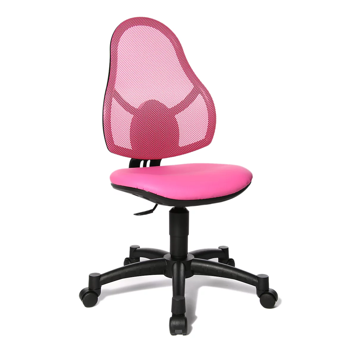 Fauteuil pivotant pour enfants Open Art Junior, sans accoudoirs, assise galbée, dossier en filet, rose/noir