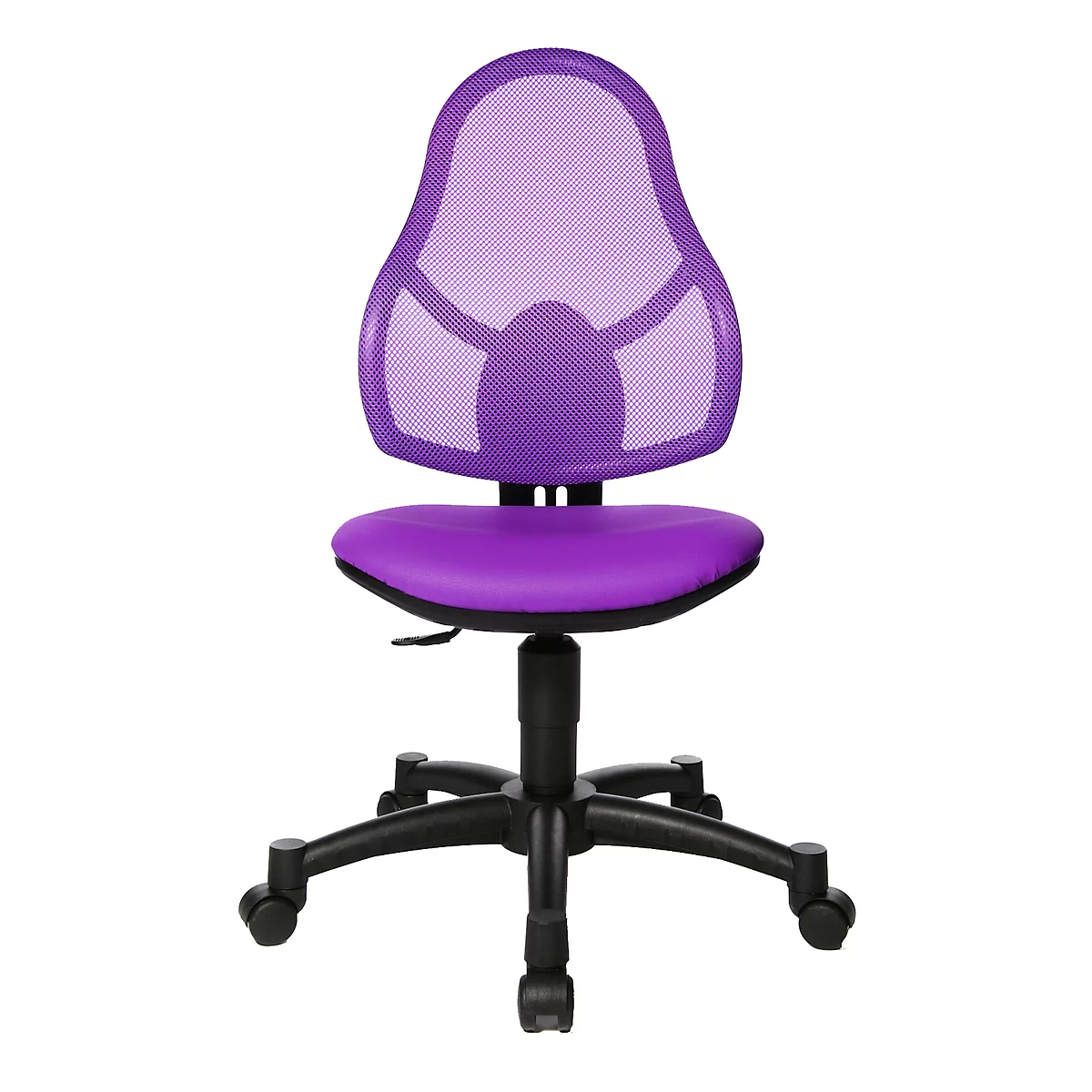 Fauteuil pivotant pour enfants Open Art Junior, sans accoudoirs, assise galbée, dossier en filet, violet/noir