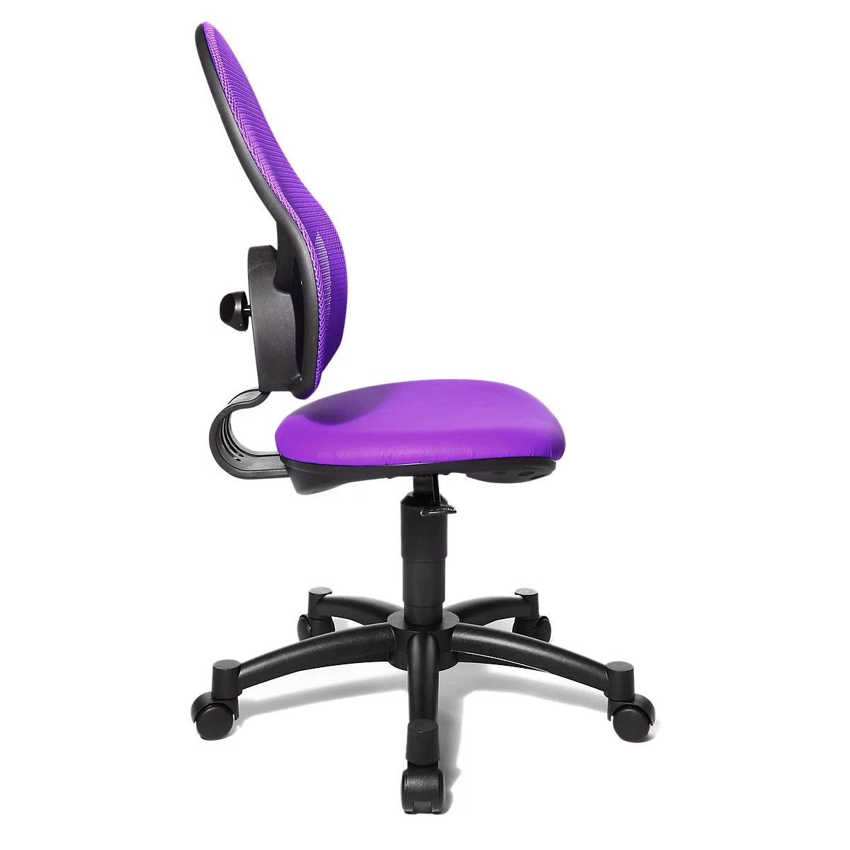 Fauteuil pivotant pour enfants Open Art Junior, sans accoudoirs, assise galbée, dossier en filet, violet/noir