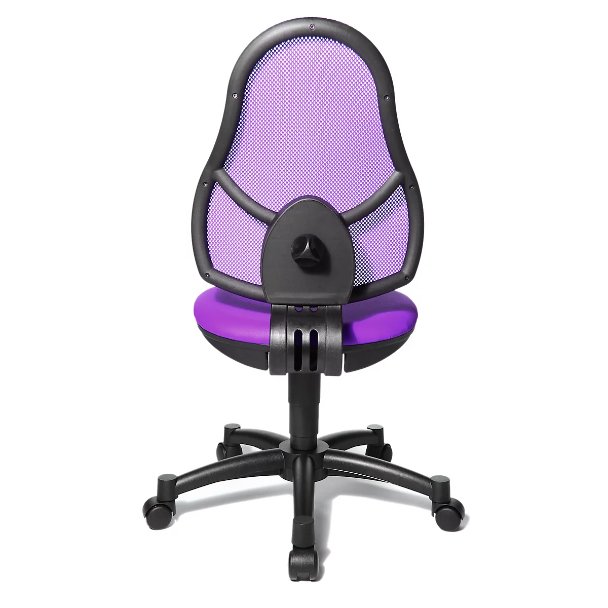 Fauteuil pivotant pour enfants Open Art Junior, sans accoudoirs, assise galbée, dossier en filet, violet/noir