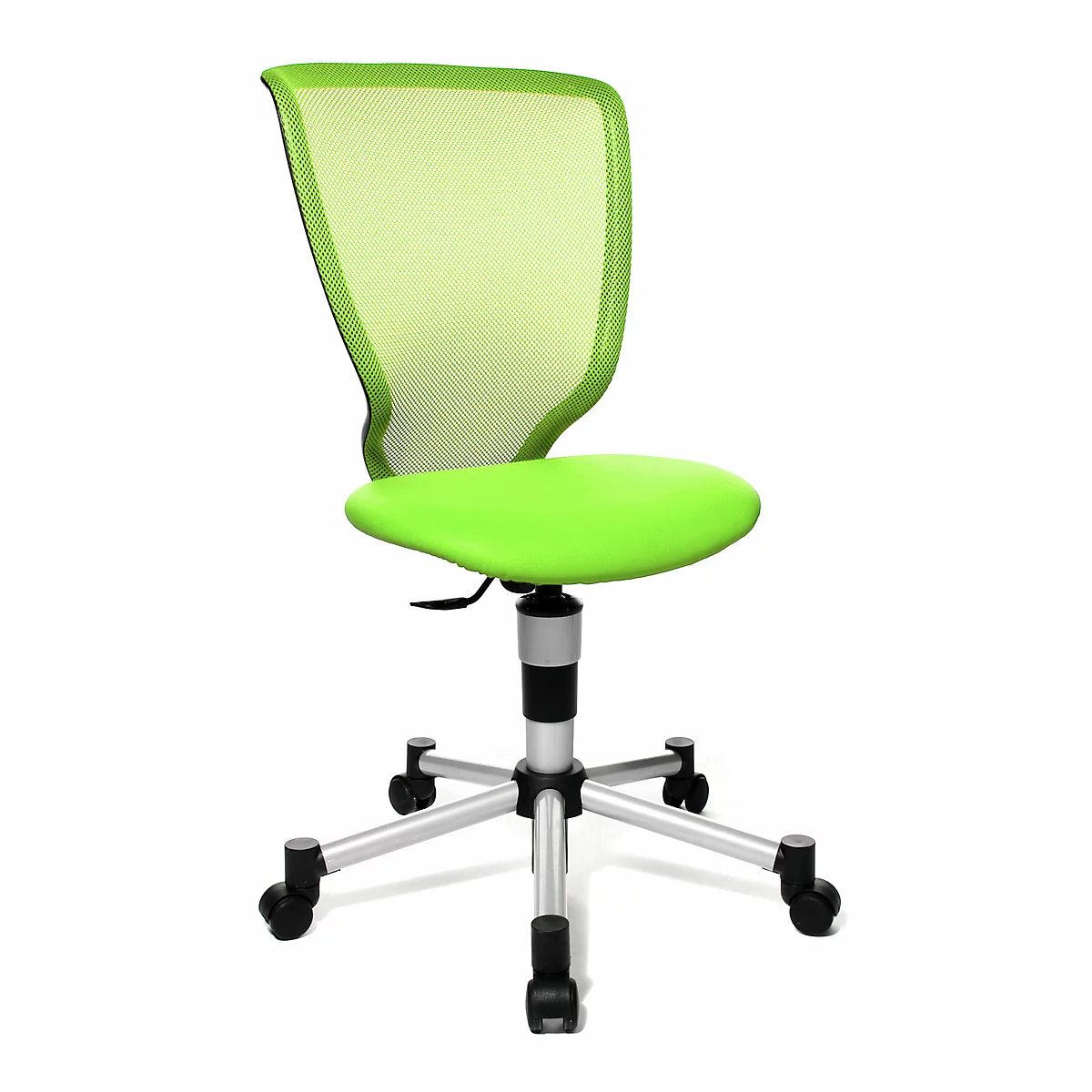 Fauteuil pivotant pour enfants Titan Junior, sans accoudoirs, assise galbée, dossier en filet, vert pomme/alu