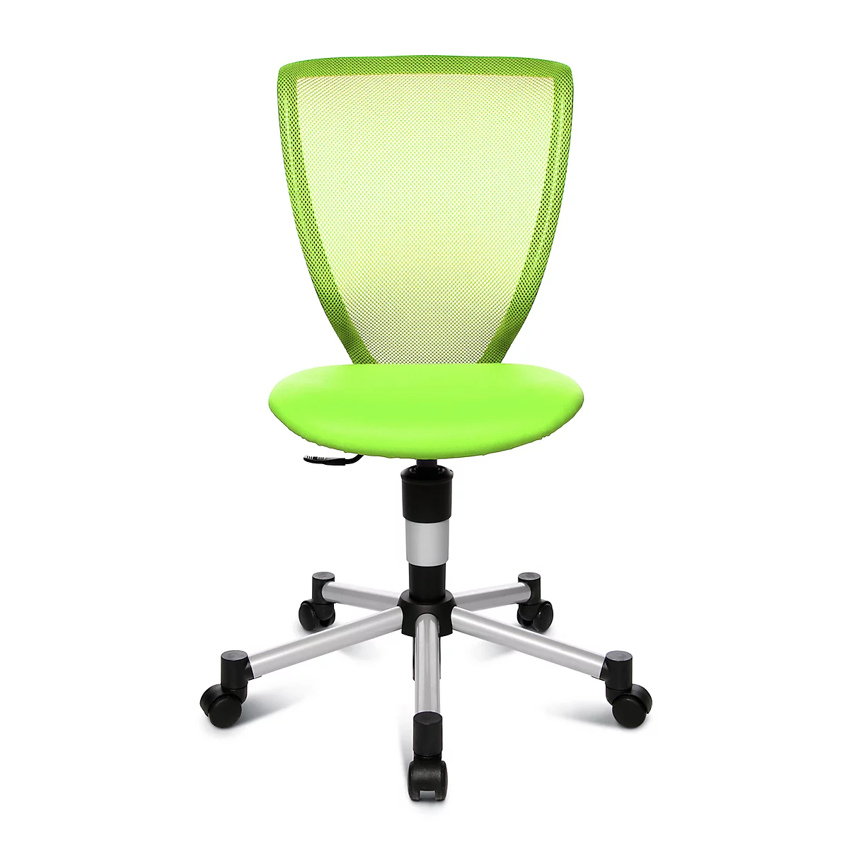 Fauteuil pivotant pour enfants Titan Junior, sans accoudoirs, assise galbée, dossier en filet, vert pomme/alu