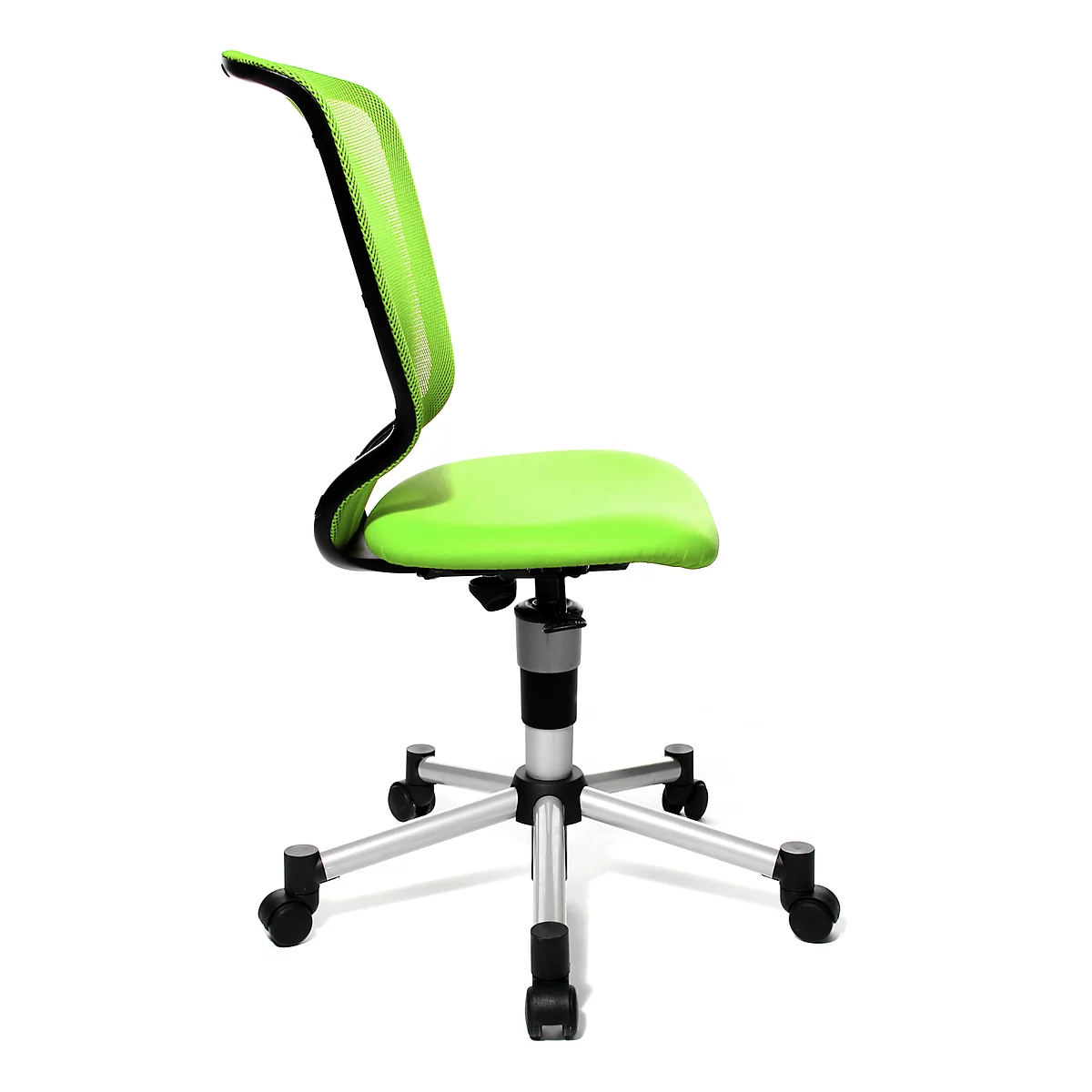 Fauteuil pivotant pour enfants Titan Junior, sans accoudoirs, assise galbée, dossier en filet, vert pomme/alu