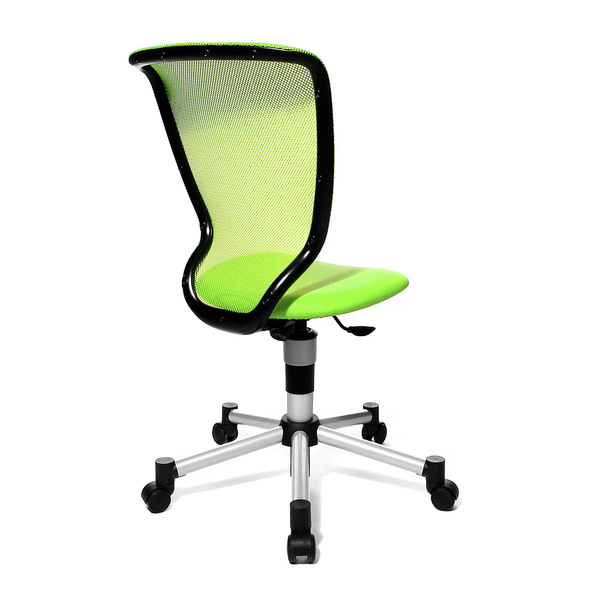 Fauteuil pivotant pour enfants Titan Junior, sans accoudoirs, assise galbée, dossier en filet, vert pomme/alu