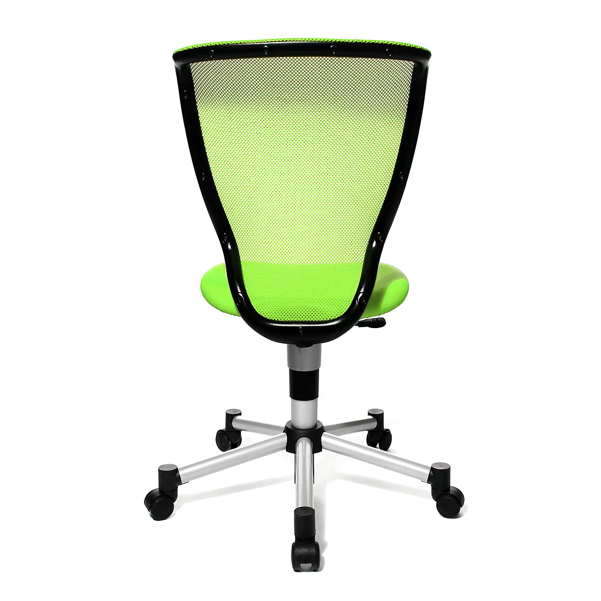 Fauteuil pivotant pour enfants Titan Junior, sans accoudoirs, assise galbée, dossier en filet, vert pomme/alu