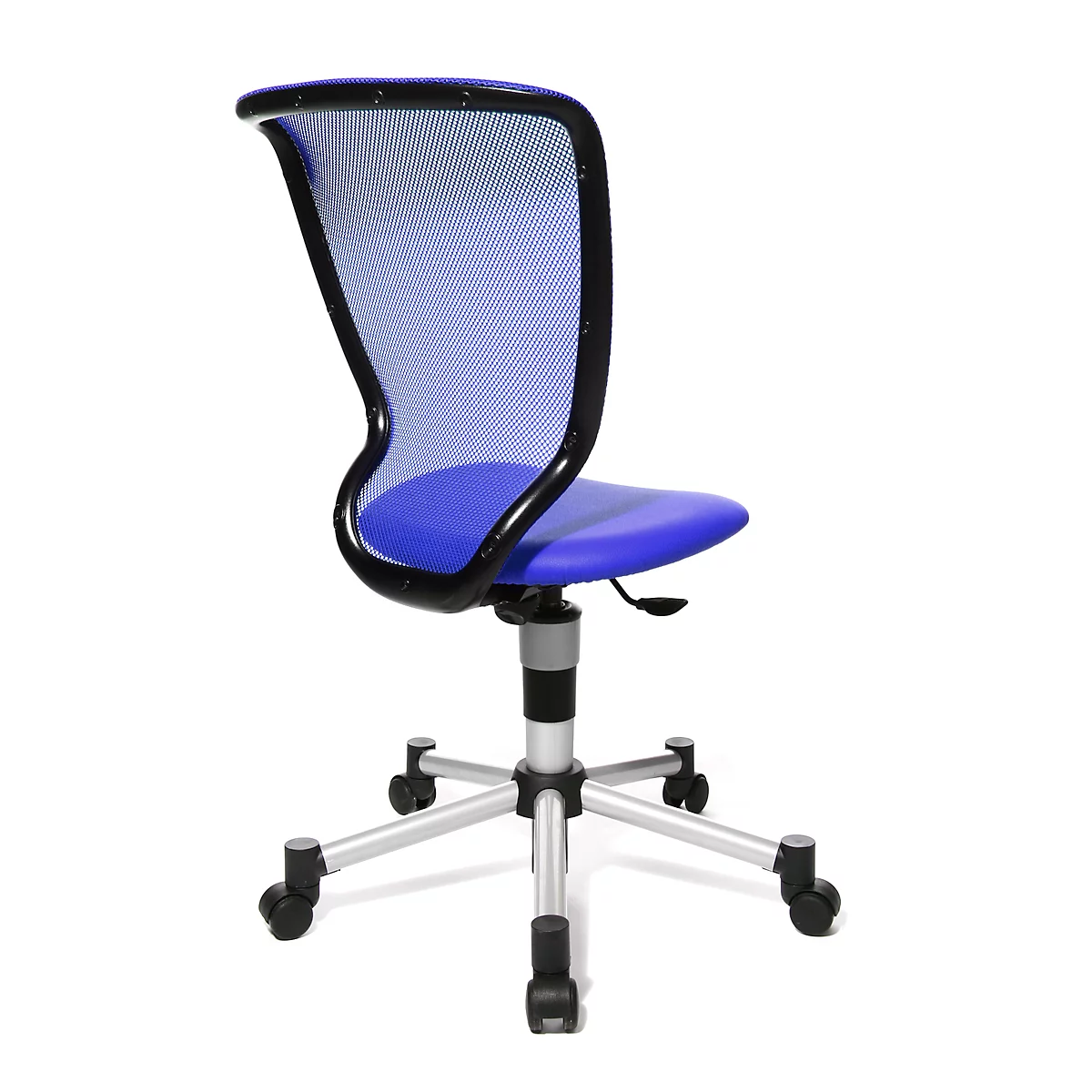 Fauteuil pivotant pour enfants Titan Junior, sans accoudoirs, siège galbé, dossier en filet, bleu/alusiv