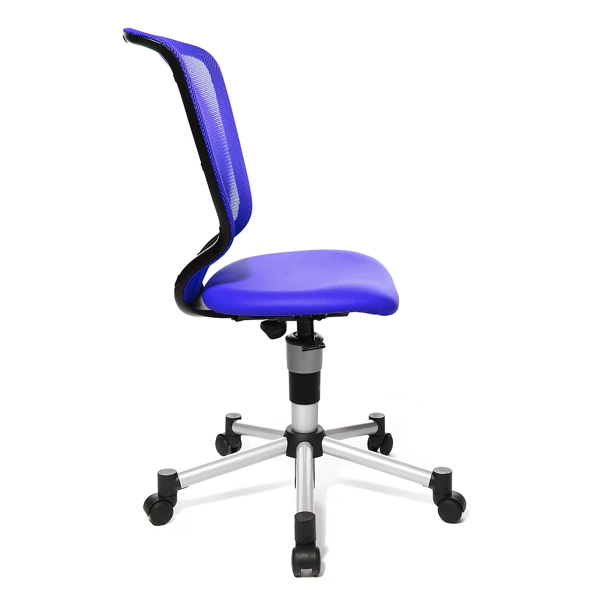 Fauteuil pivotant pour enfants Titan Junior, sans accoudoirs, siège galbé, dossier en filet, bleu/alusiv