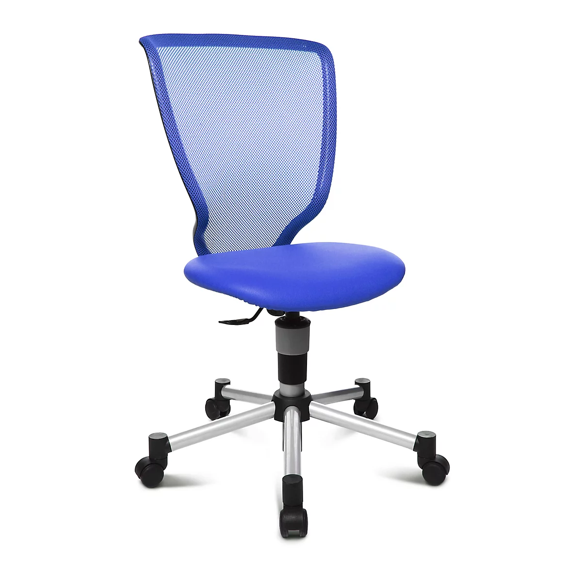 Fauteuil pivotant pour enfants Titan Junior, sans accoudoirs, siège galbé, dossier en filet, bleu/alusiv