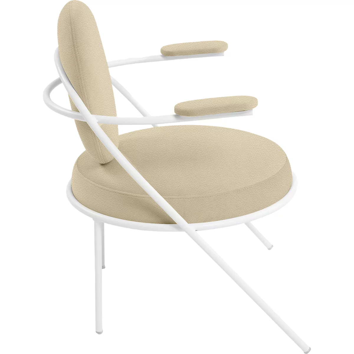 Fauteuil Saturne Meet by Paperflow - 1 place - avec accoudoirs - l. 700 x P 730 x H 880 mm - tube d'acier blanc - similicuir ivoire