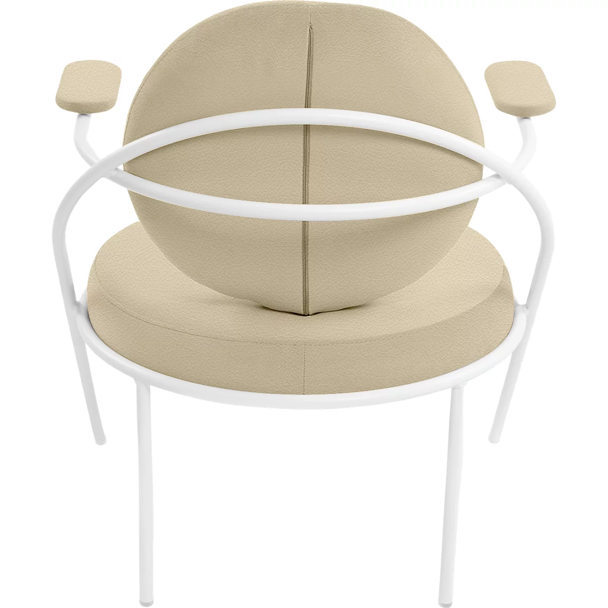 Fauteuil Saturne Meet by Paperflow - 1 place - avec accoudoirs - l. 700 x P 730 x H 880 mm - tube d'acier blanc - similicuir ivoire