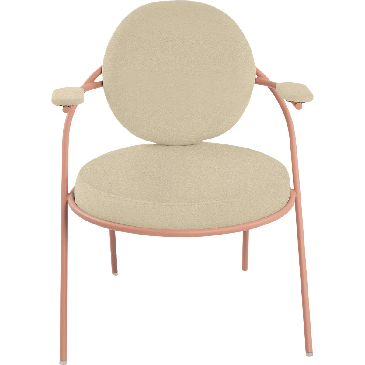 Fauteuil Saturne Meet by Paperflow - 1 place - avec accoudoirs - l. 700 x P 730 x H 880 mm - tube d'acier rose - similicuir ivoire