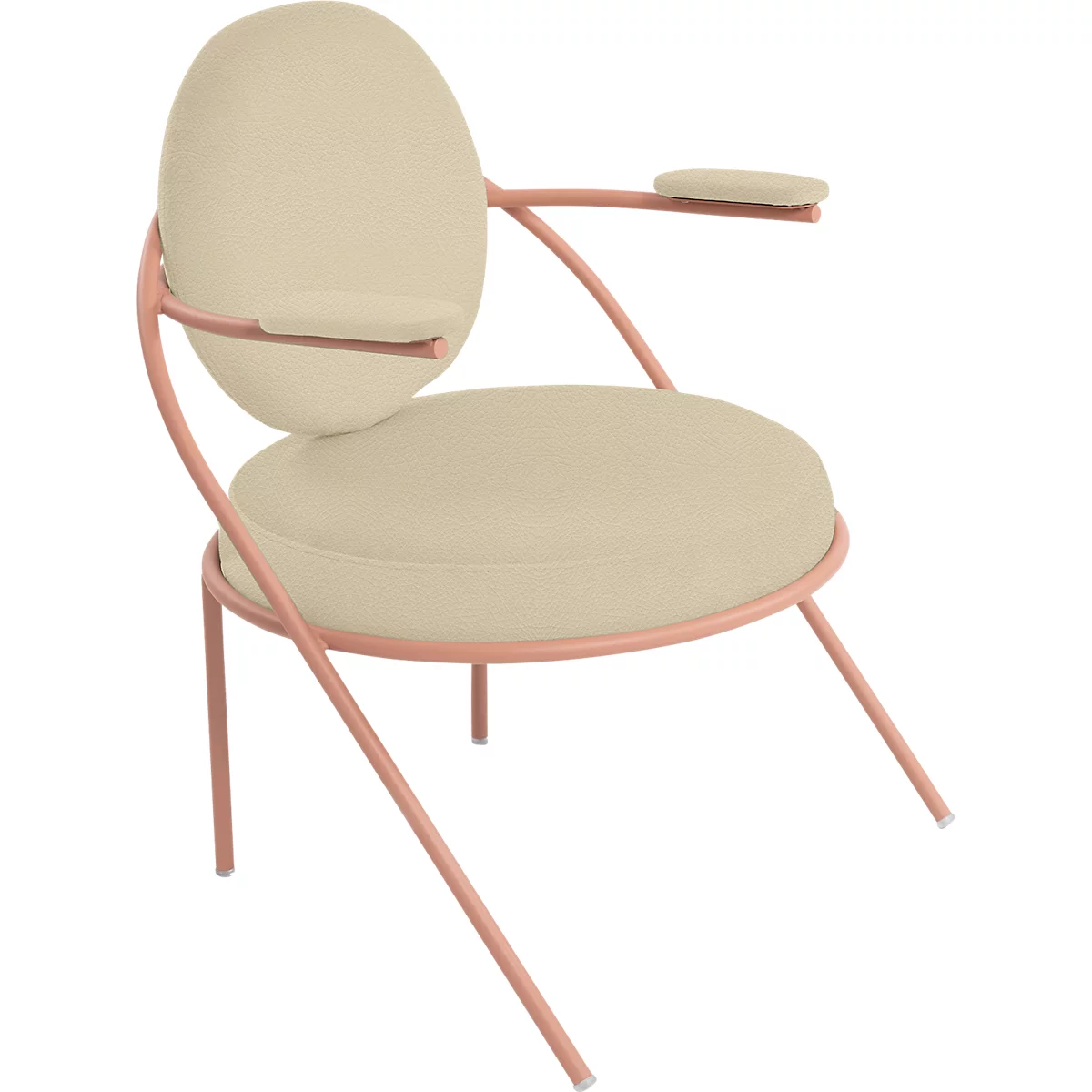 Fauteuil Saturne Meet by Paperflow - 1 place - avec accoudoirs - l. 700 x P 730 x H 880 mm - tube d'acier rose - similicuir ivoire
