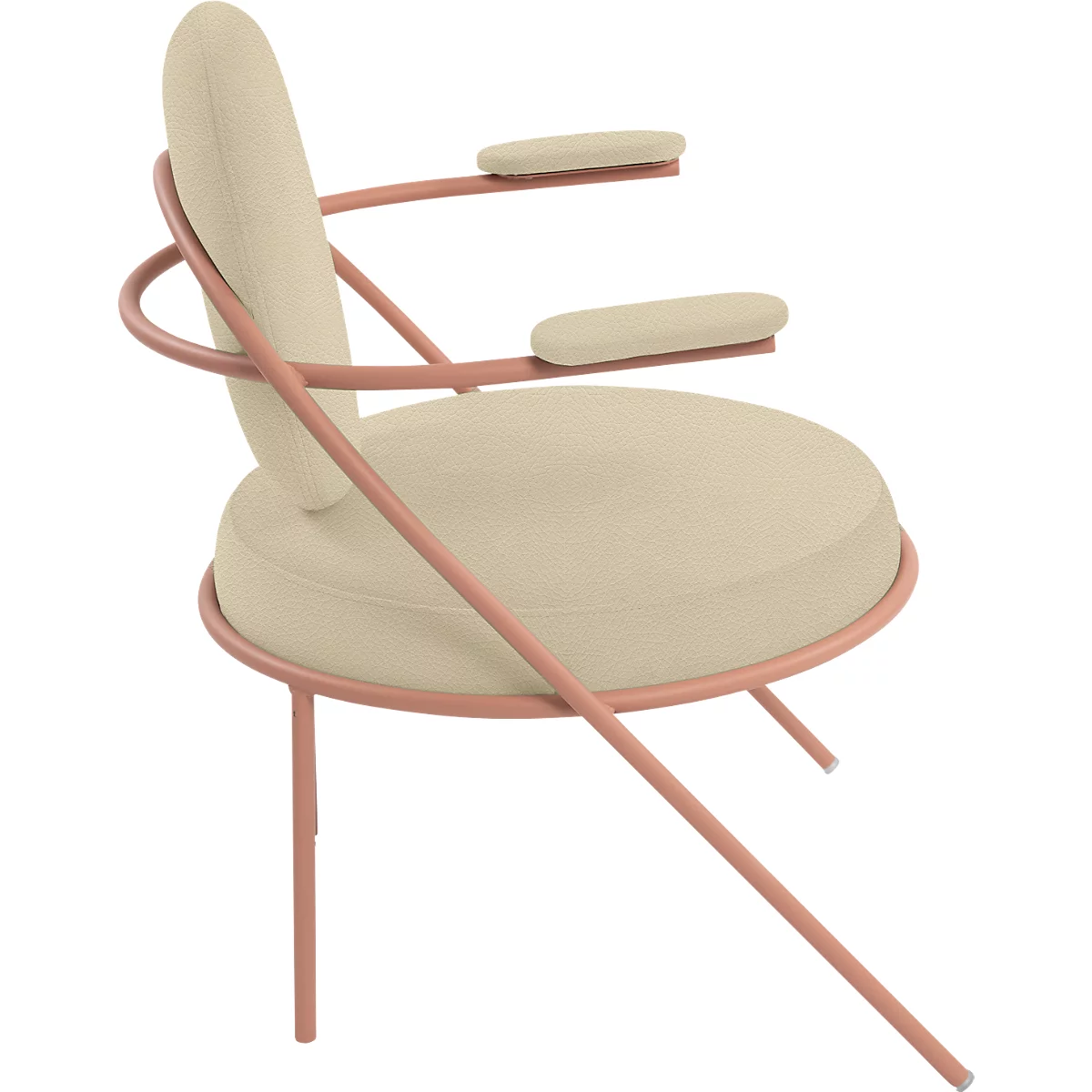 Fauteuil Saturne Meet by Paperflow - 1 place - avec accoudoirs - l. 700 x P 730 x H 880 mm - tube d'acier rose - similicuir ivoire