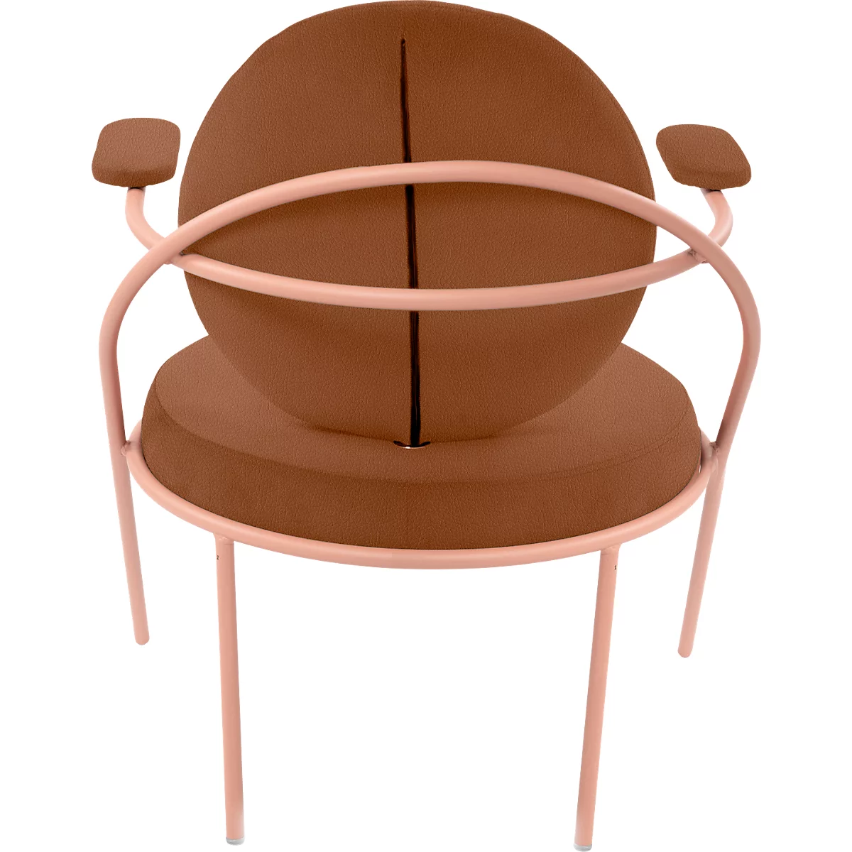 Fauteuil Saturne Meet by Paperflow - 1 place - avec accoudoirs - l. 700 x P 730 x H 880 mm - tube d'acier rose - similicuir rouille