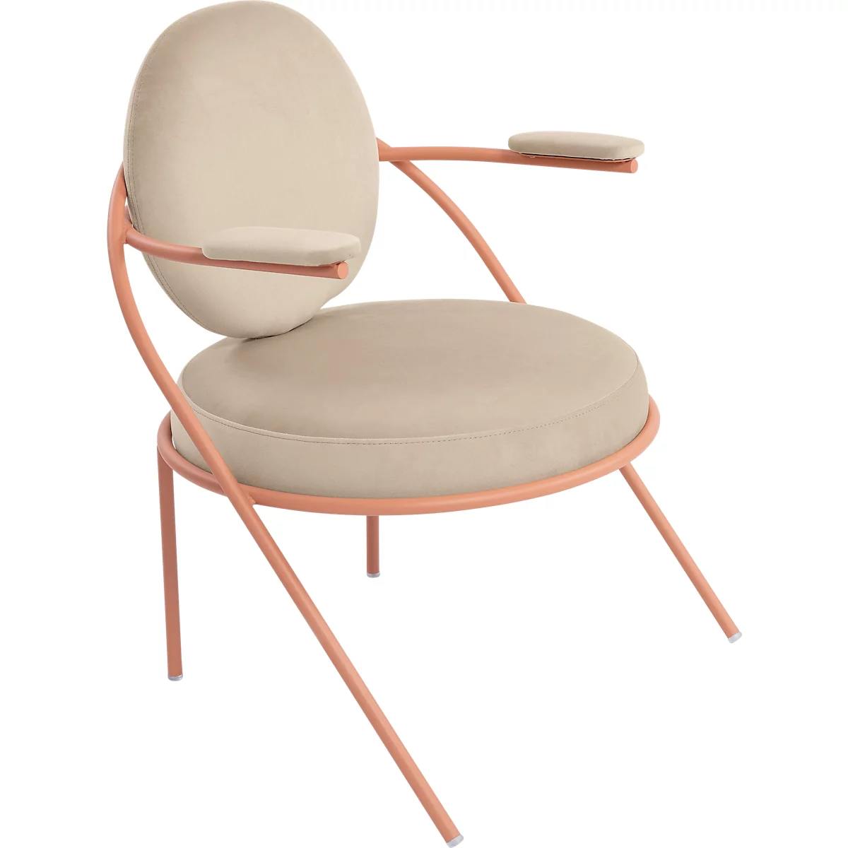 Fauteuil Saturne Meet by Paperflow - 1 zits - met armleuningen - B 700 x D 730 x H 880 mm - stalen buis roze - fluweel ivoor
