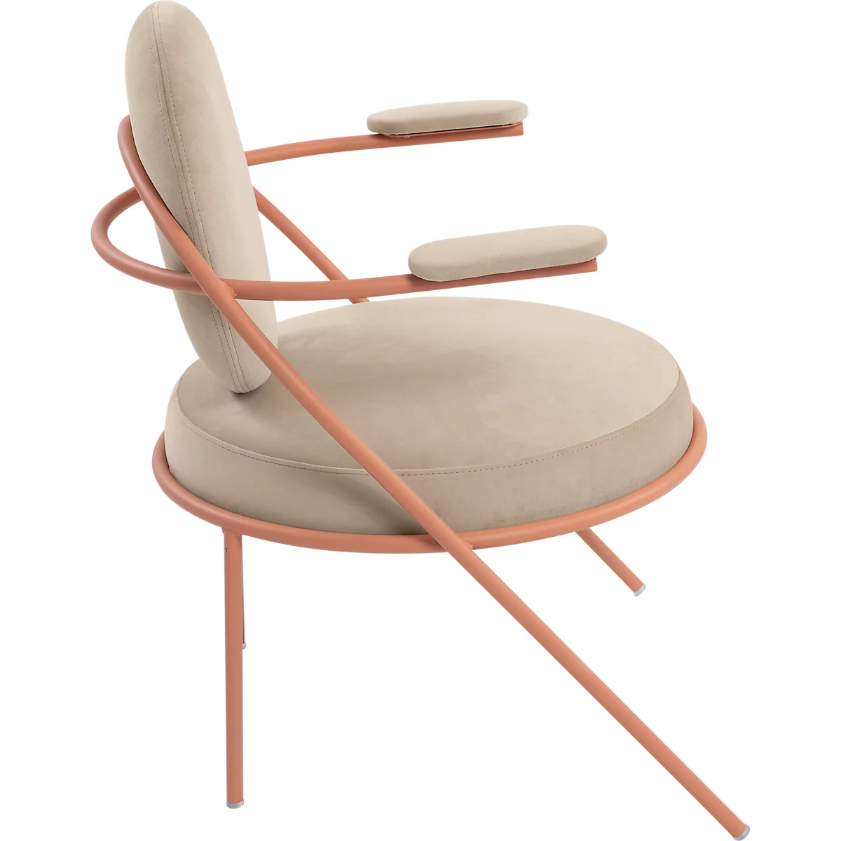 Fauteuil Saturne Meet by Paperflow - 1 zits - met armleuningen - B 700 x D 730 x H 880 mm - stalen buis roze - fluweel ivoor