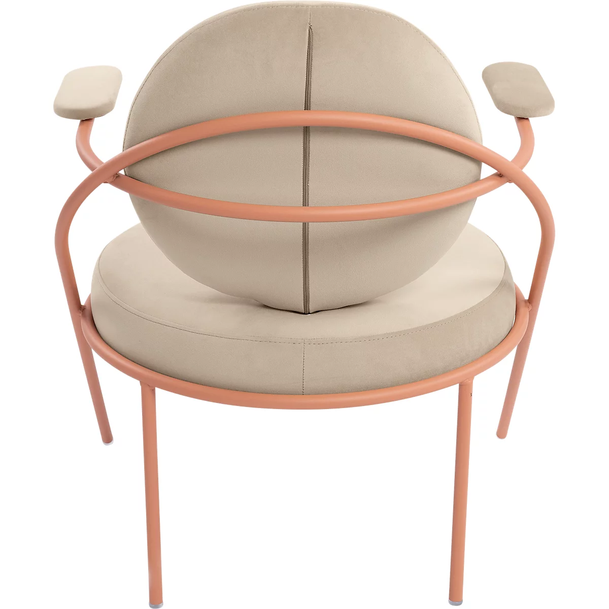 Fauteuil Saturne Meet by Paperflow - 1 zits - met armleuningen - B 700 x D 730 x H 880 mm - stalen buis roze - fluweel ivoor
