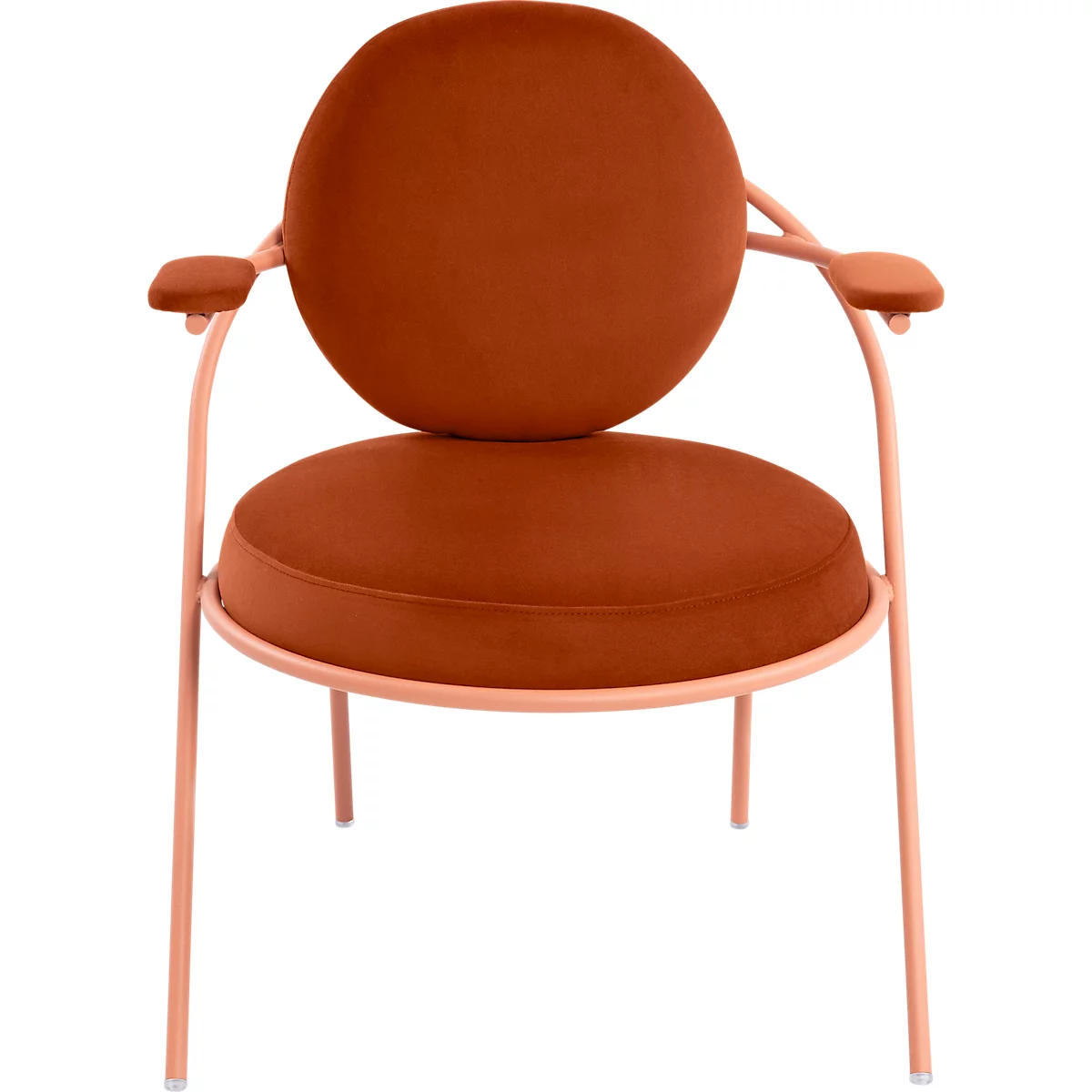 Fauteuil Saturne Meet by Paperflow - 1 zits - met armleuningen - B 700 x D 730 x H 880 mm - stalen buis roze - fluweel roest