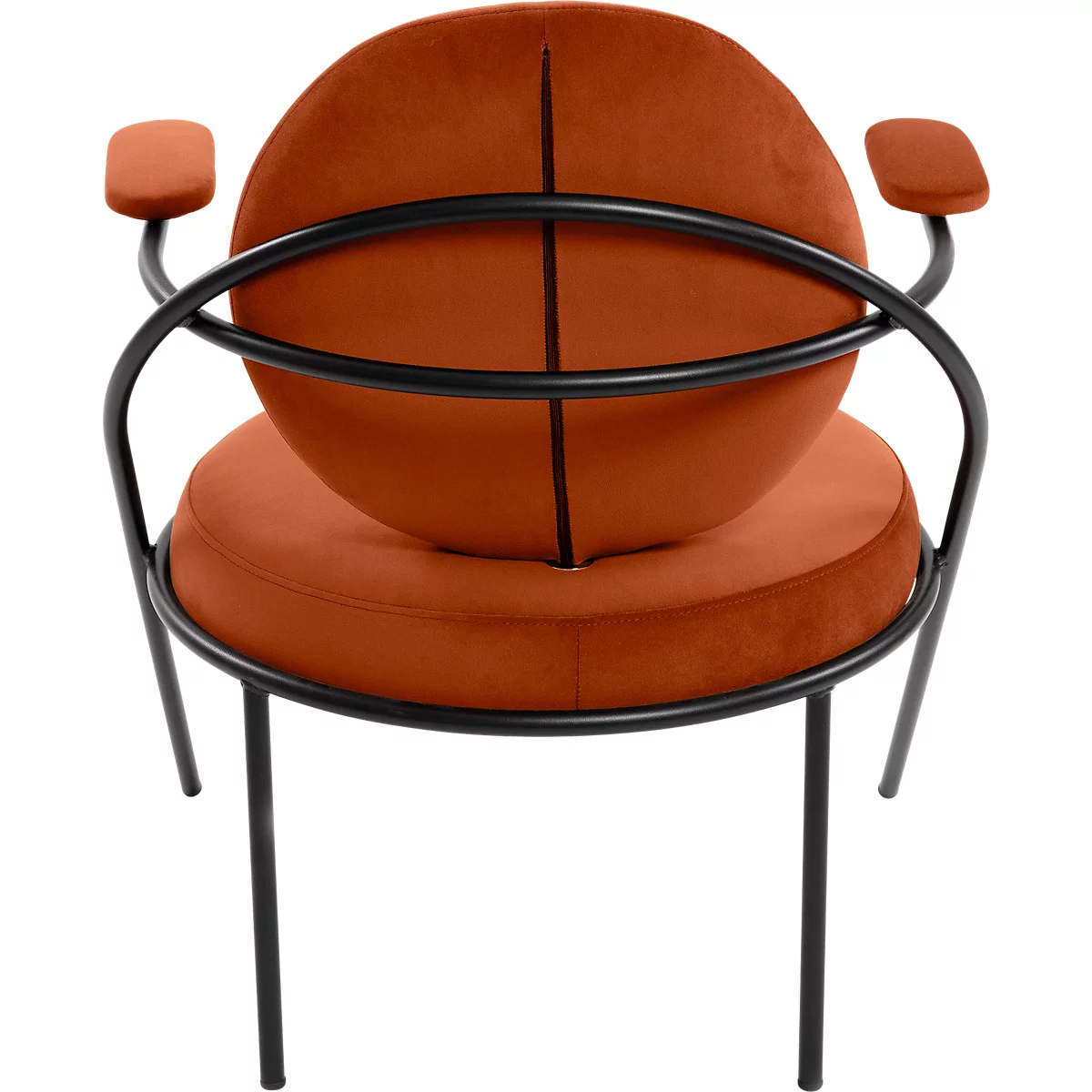 Fauteuil Saturne Meet by Paperflow - 1 zits - met armleuningen - B 700 x D 730 x H 880 mm - stalen buis zwart - fluweel roest
