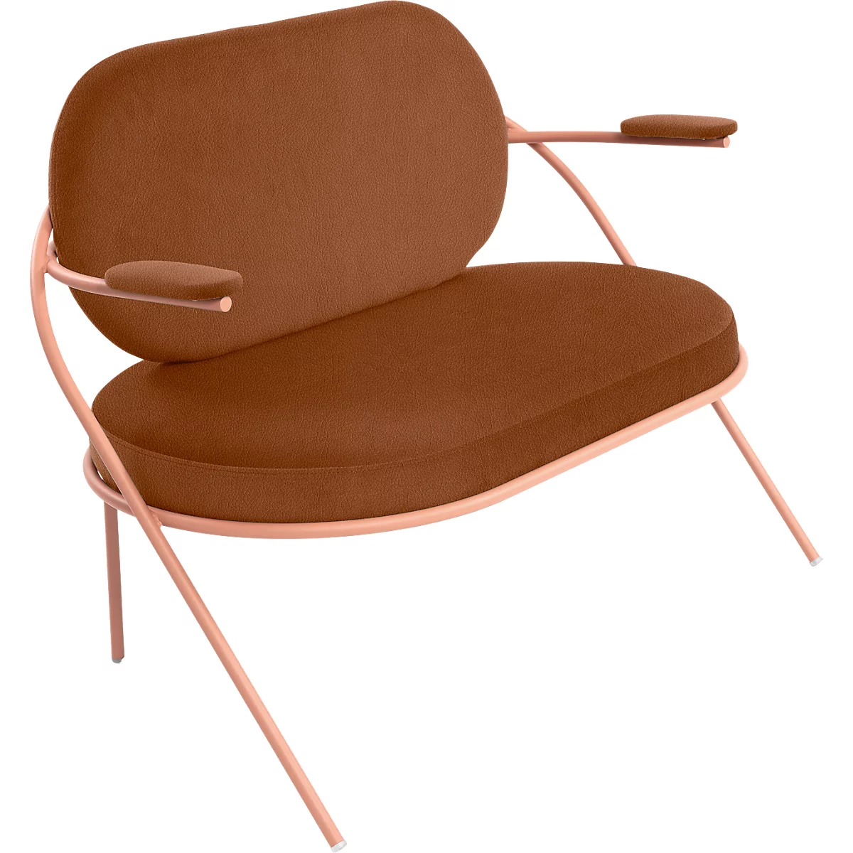Fauteuil Saturne Meet by Paperflow - 2 zits - met armleuninigen - B 1180 x D 730 x H 880 mm - stalen buis roze - kunstleer roest - set van 2