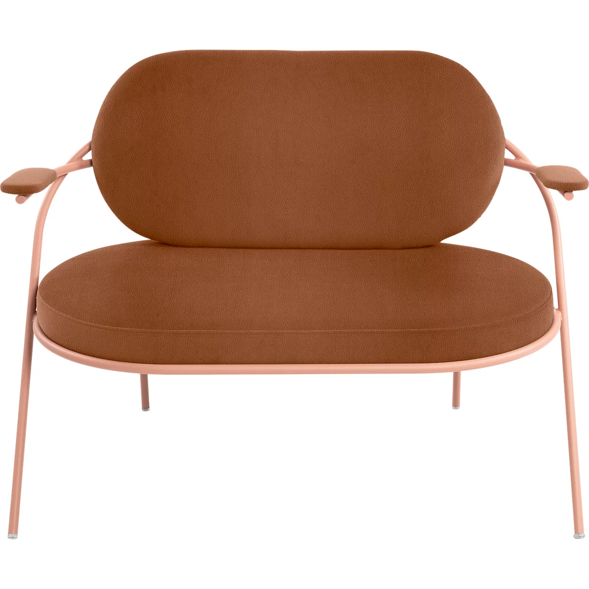 Fauteuil Saturne Meet by Paperflow - 2 zits - met armleuninigen - B 1180 x D 730 x H 880 mm - stalen buis roze - kunstleer roest - set van 2