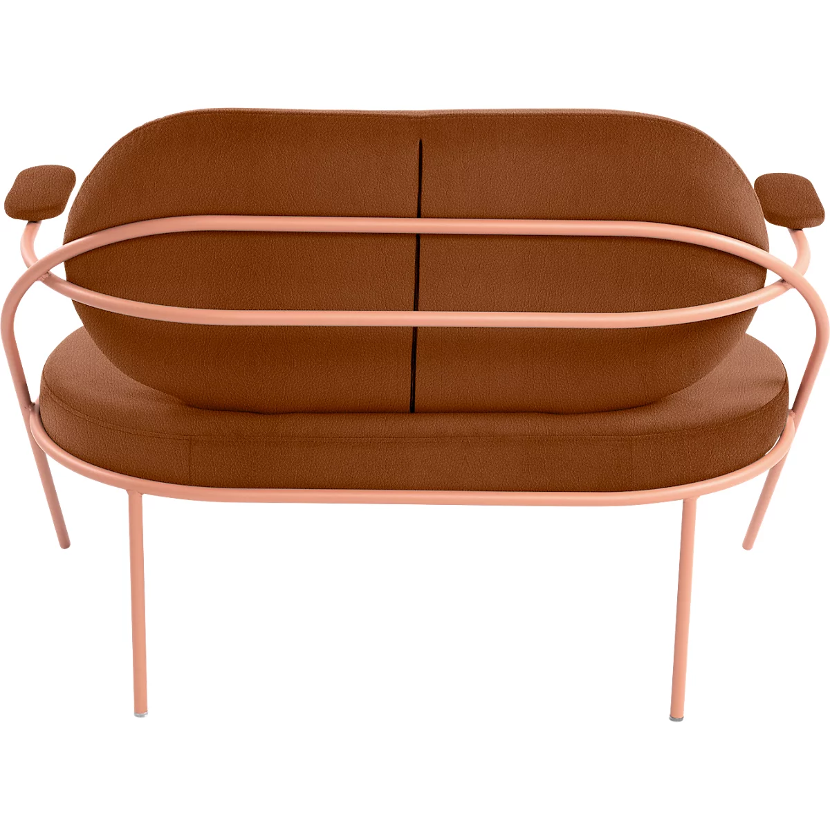 Fauteuil Saturne Meet by Paperflow - 2 zits - met armleuninigen - B 1180 x D 730 x H 880 mm - stalen buis roze - kunstleer roest - set van 2