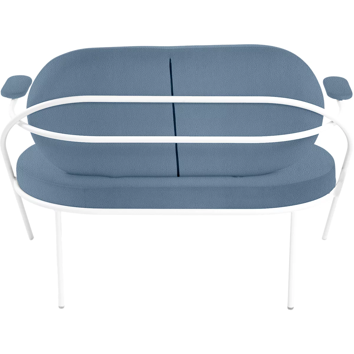 Fauteuil Saturne Meet by Paperflow - 2 zits - met armleuninigen - B 1180 x D 730 x H 880 mm - stalen buis wit - kunstleer blauw - set van 2
