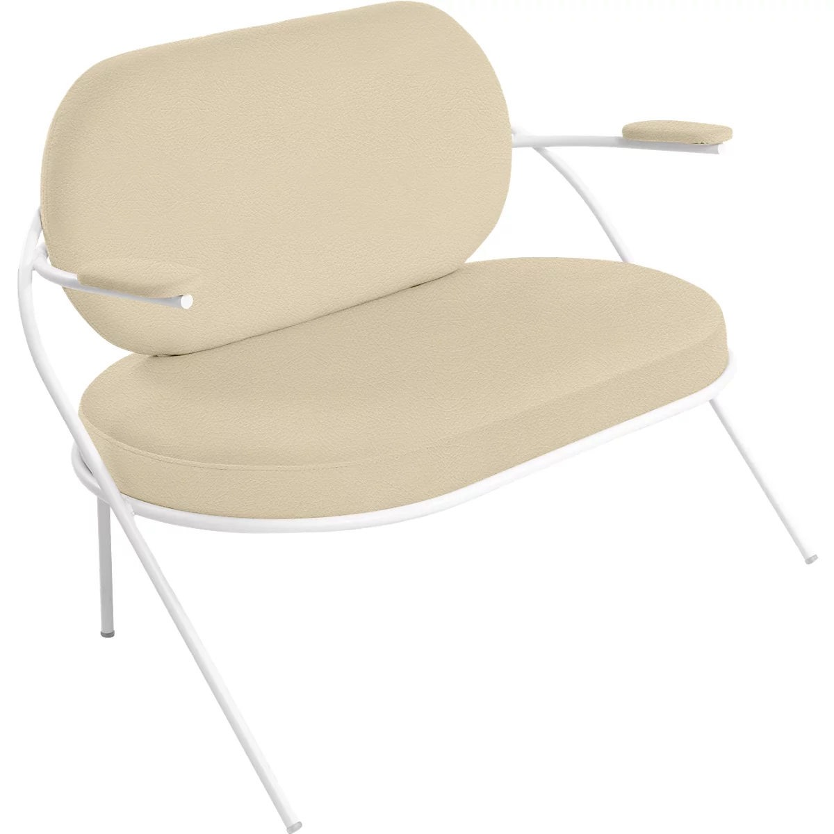 Fauteuil Saturne Meet by Paperflow - 2 zits - met armleuninigen - B 1180 x D 730 x H 880 mm - stalen buis wit - kunstleer ivoor - set van 2