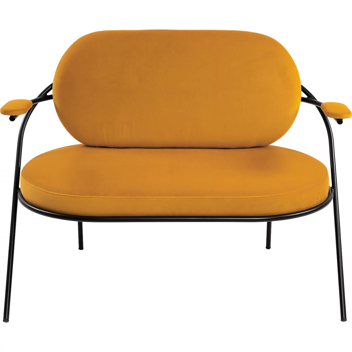 Fauteuil Saturne Meet by Paperflow - 2 zits - met armleuninigen - B 1180 x D 730 x H 880 mm - stalen buis zwart - fluweel saffraan