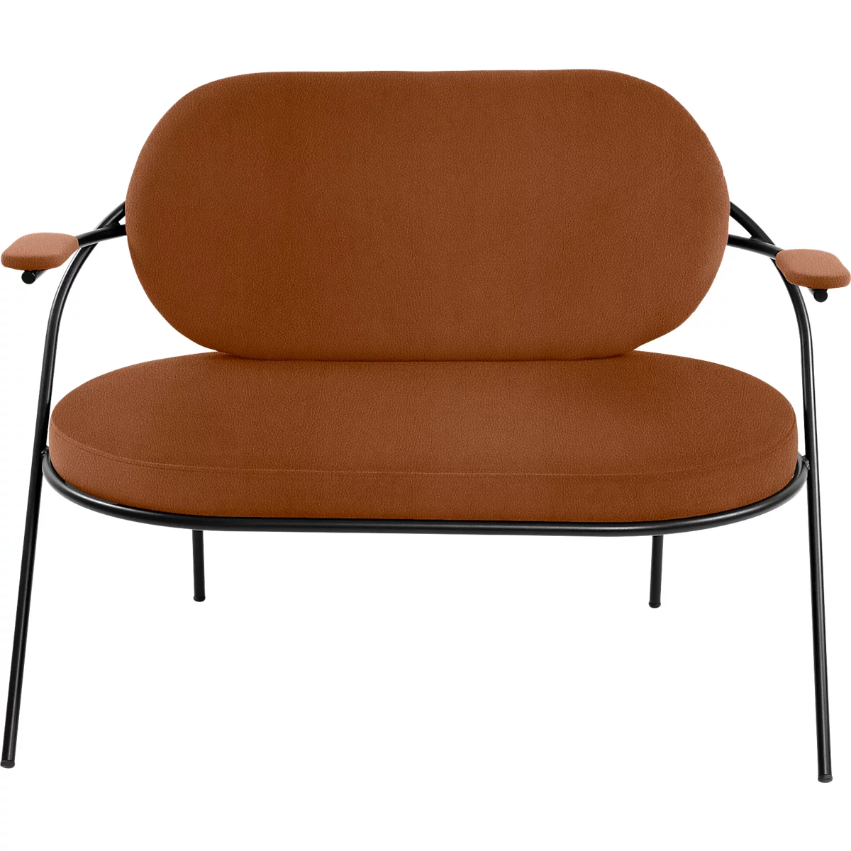 Fauteuil Saturne Meet by Paperflow - 2 zits - met armleuninigen - B 1180 x D 730 x H 880 mm - stalen buis zwart - kunstleer roest - set van 2