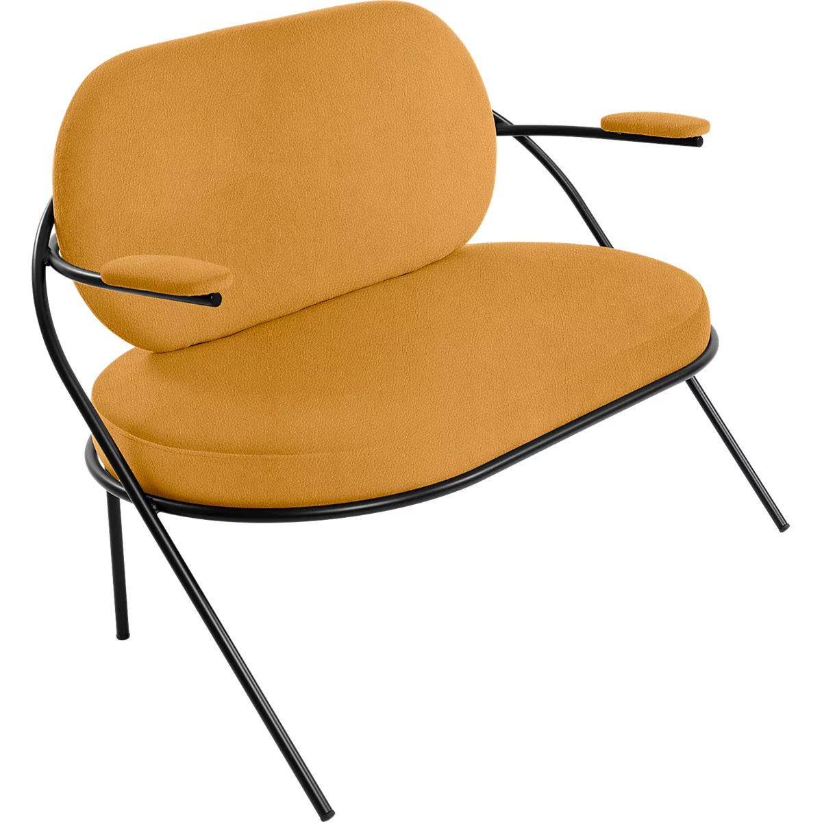 Fauteuil Saturne Meet by Paperflow - 2 zits - met armleuninigen - B 1180 x D 730 x H 880 mm - stalen buis zwart - kunstleer saffraan - set van 2