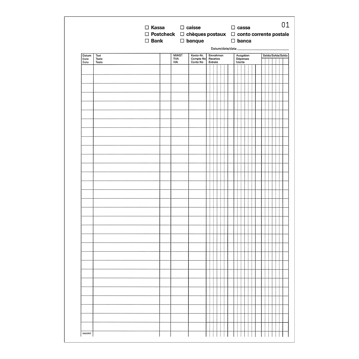 Favorit MWST-Geschäftsbuch, 50 x 2 Batt, D/I/F