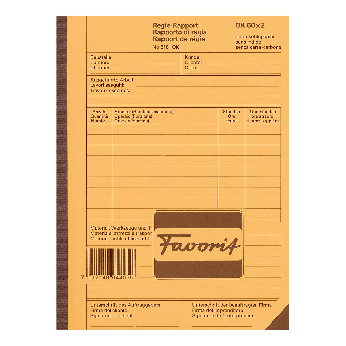 Favorit Regie-Rapporte, 50 x 2 Blatt, D/F/I