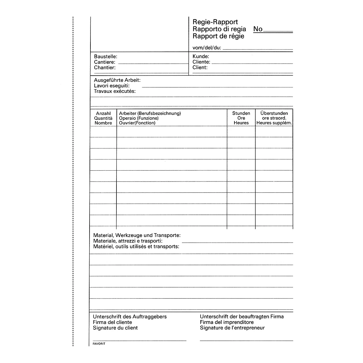Favorit Regie-Rapporte, 50 x 2 Blatt, D/F/I