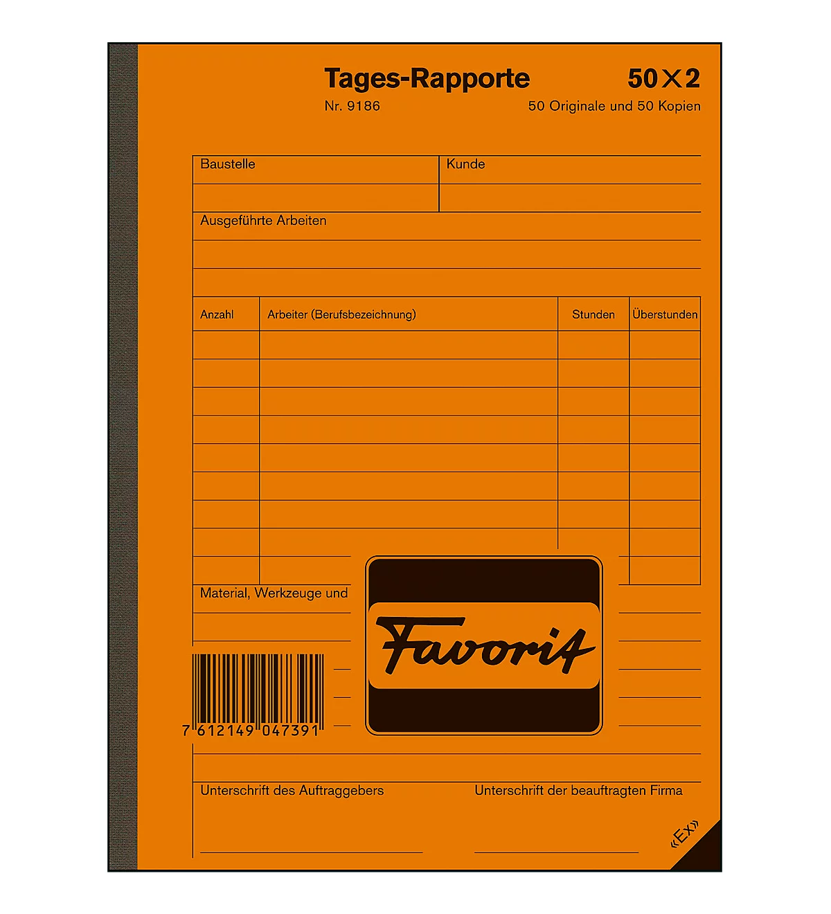 Favorit Tages-Rapporte, Format ähnlich A5, selbstdurchschreibend, Kohlepapier, perforiert, 50 x 2 Blatt