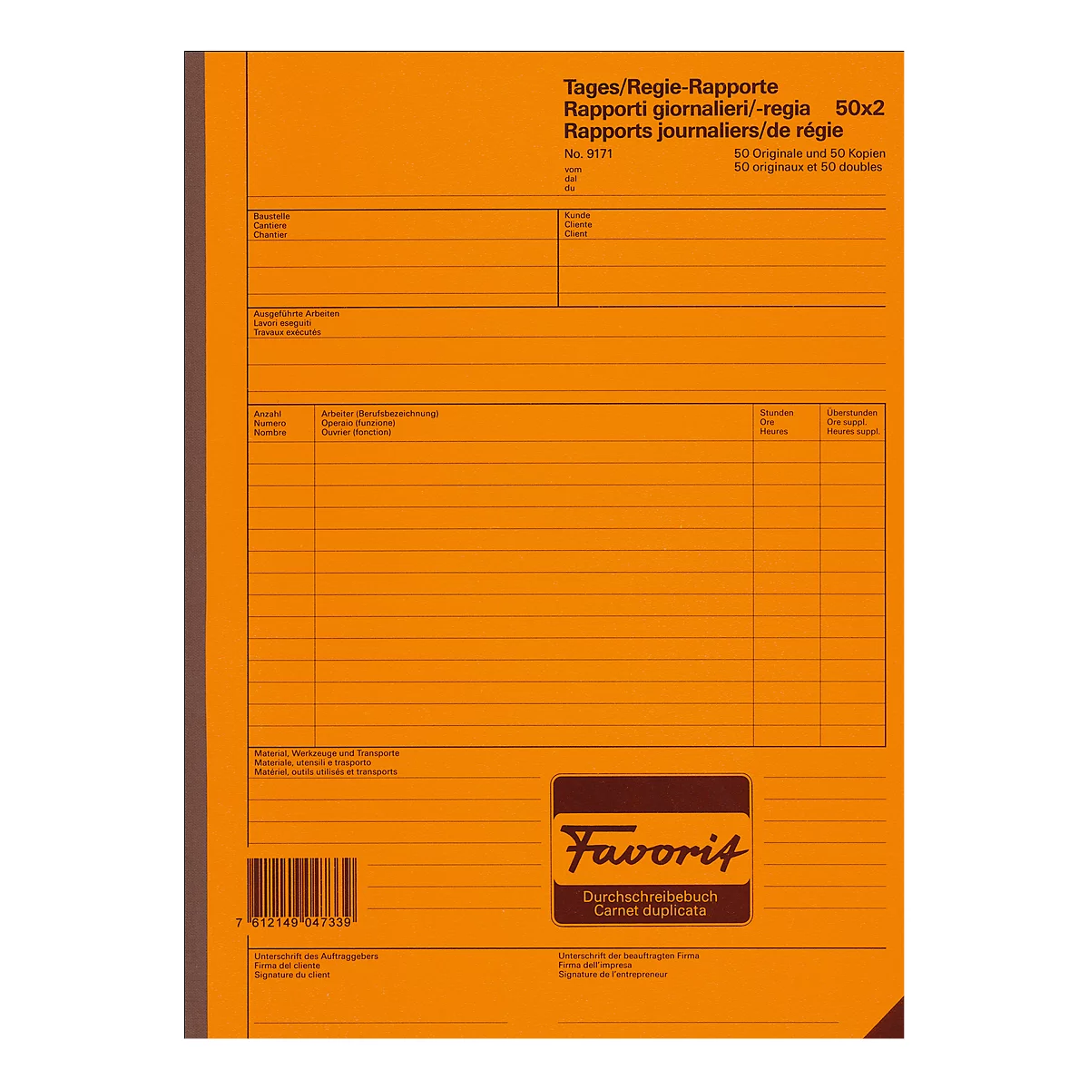 Favorit Tages-/Regie-Rapporte, 50 x 2 Blatt, A4