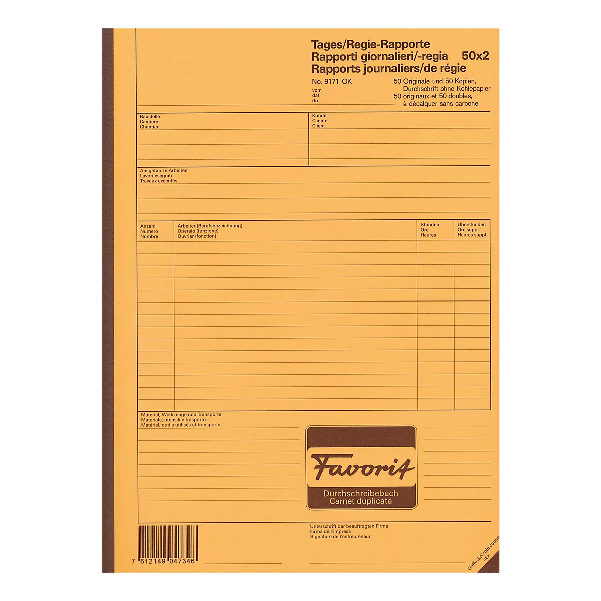 Favorit Tages-/Regie-Rapporte, 50 x 2 Blatt, A4