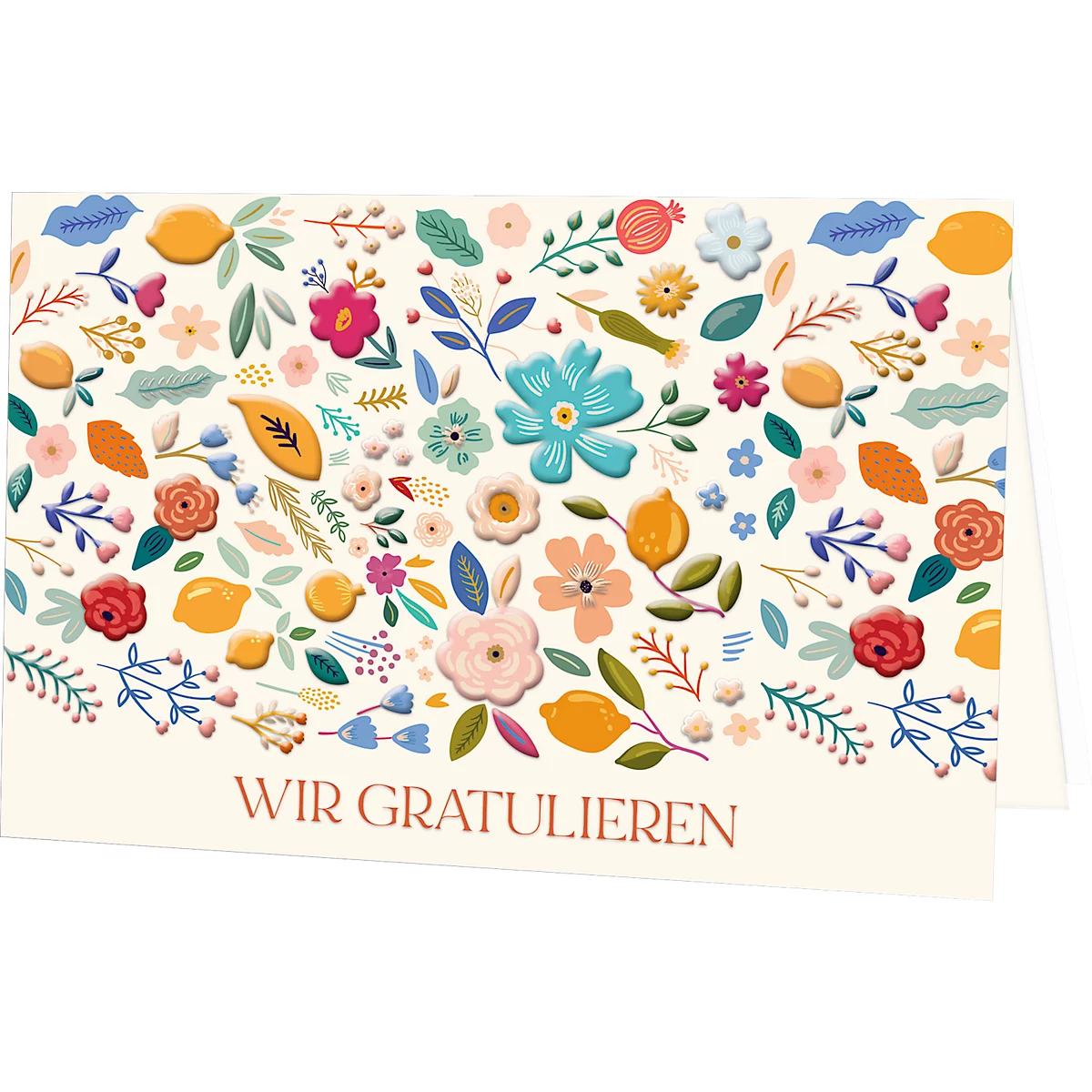 Felicitatiekaart Korsch Wir Gratulieren - Kleurrijke bloemenmix, met kleurrijk motief &amp; enveloppen, liggend formaat, B 170 x H 115 mm, karton, natuurlijk wit, 10 stuks