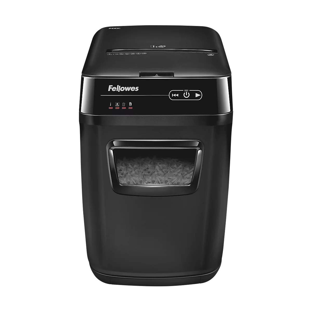 Fellowes Aktenvernichter AutoMax 200C, mobil, Partikelschnitt 4 x 38 mm, bis 180 Blatt, P4, Autopapiereinzug, 32 l